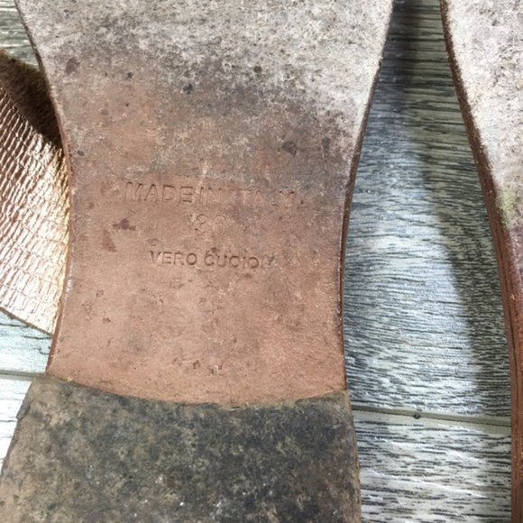 JOIE A La Plage Leather Tan/Gold Slip On Sandals - Picture 7 of 8